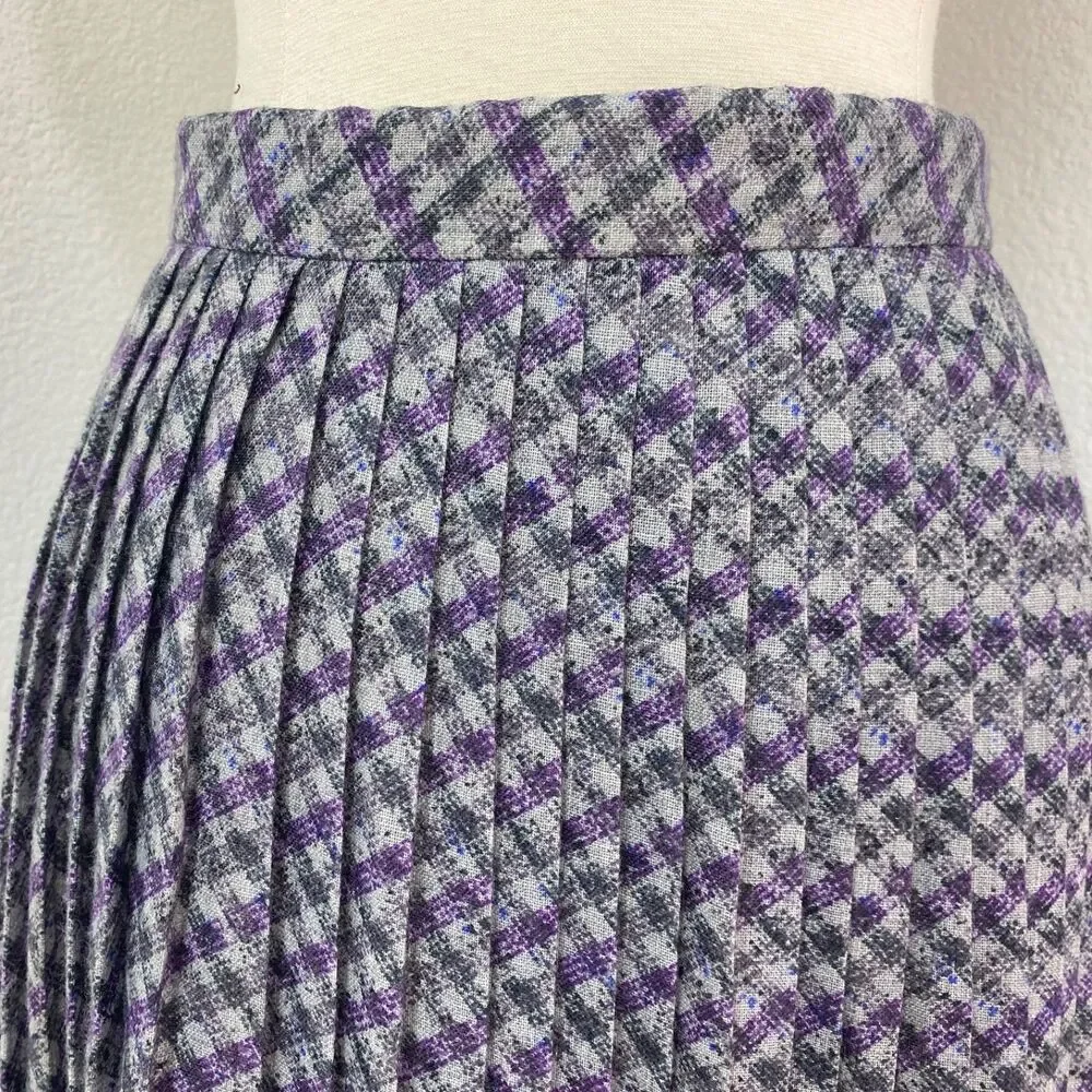 Vintage 80s Two-Piece Skirt & Blouse Med 8 Julie Miller Purple Plaid Lightweight